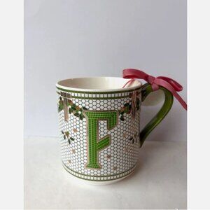 NEW Anthropologie The Bistro Tile Stoneware Monogram Mug Festive Letter F
